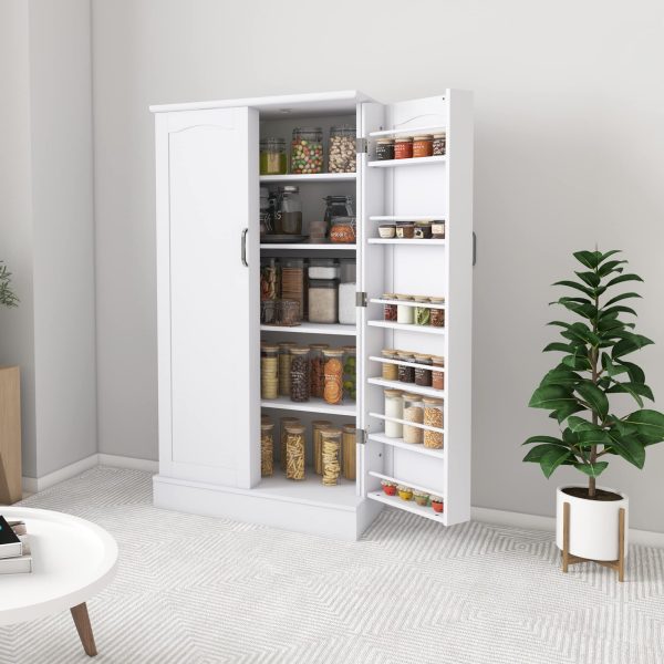 Jehiatek 47u201d Kitchen Pantry Cabinet, White Freestanding Buffet Cupboards Sideboard with Doors & Adjustable Shelves, Kitchen Pantry Storage Cabinet for Kitchen, Living Room and Dinning Room - Image 8