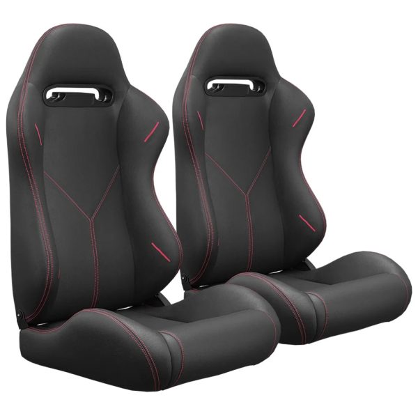 2PC Universal Bucket Racing Seats Red Stitch Red PVC Leather Reclinable Carbon Look Leather Back With Adjustor Slider (Not Including Seat Bracket ) - Image 3