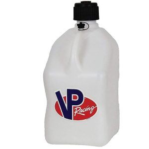 VP Racing Fuels Motorsport 5 Gallon Square Even-Density Plastic Utility Jug White 3 Pack. Features a Close-Trimmed Cap and Neck for Tighter Seal
