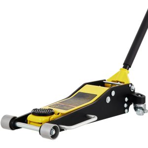 SKYSHALO Low Profile Floor Jack 3 ton (6600 lbs), Dual Piston Quick Lift Pump, 19-11/16"-3-6/11" Height Lifting Range, Yellow+Black, Aluminum and Steel Hydraulic Racing Floor Jack