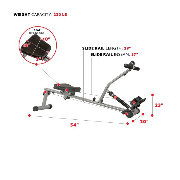 Sunny Health & Fitness SF-RW1205 12 Adjustable Resistance Rowing Machine Rower w/ Digital Monitor - Image 4
